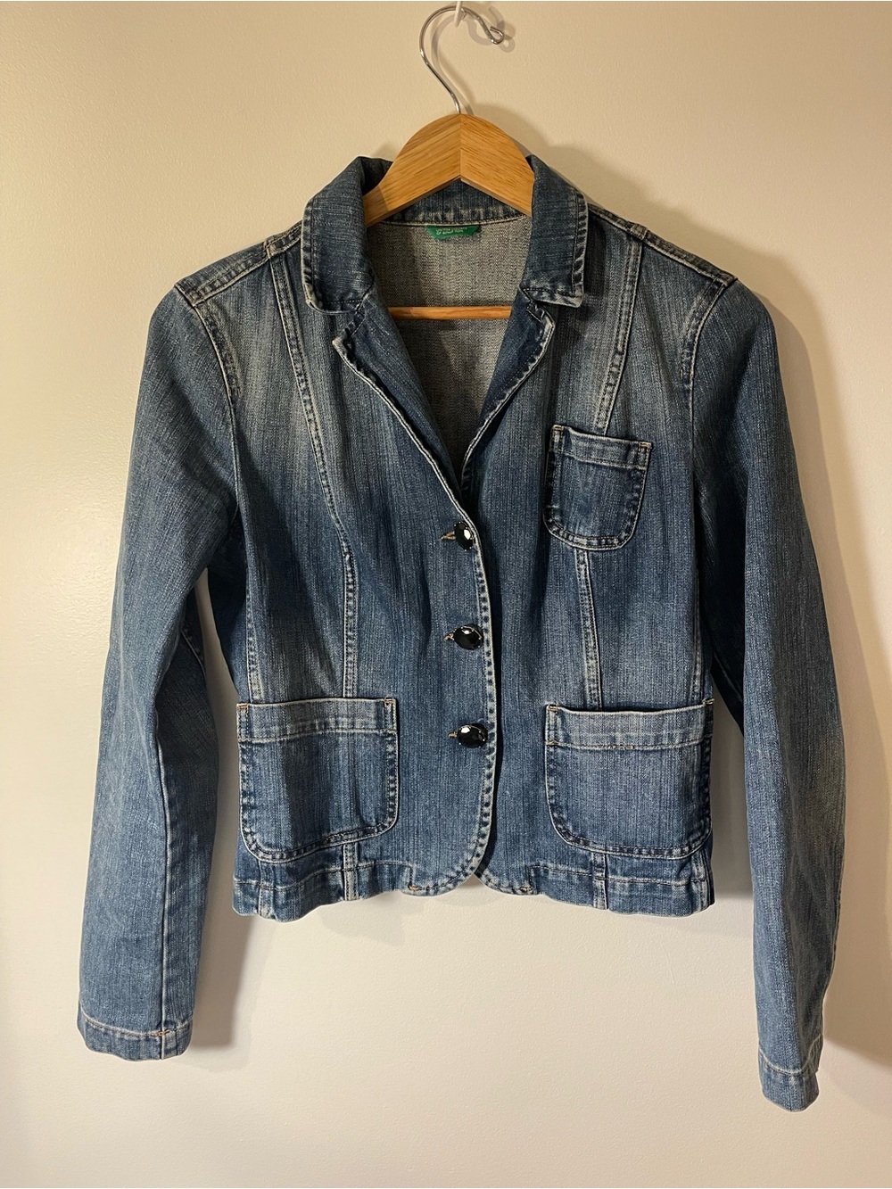 United Colors of Benetton Denim Blazer Jacket Custom Custom Jewel Buttons S